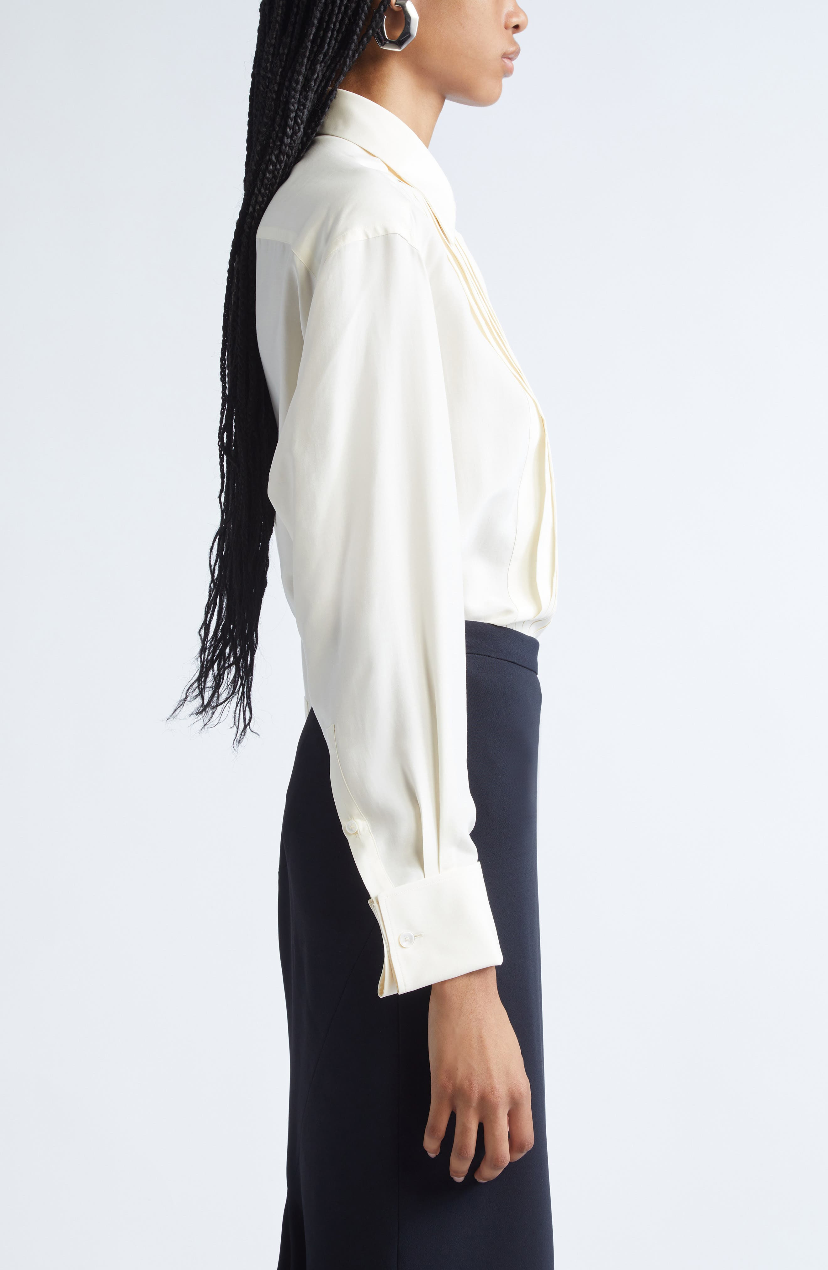 Givenchy Silk Tuxedo Shirt in Ecru at Nordstrom - 4