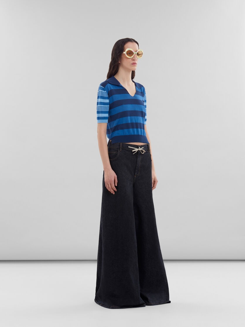 BLUE CONTRAST-STRIPE LIGHT COTTON SHORT-SLEEVED JUMPER - 5