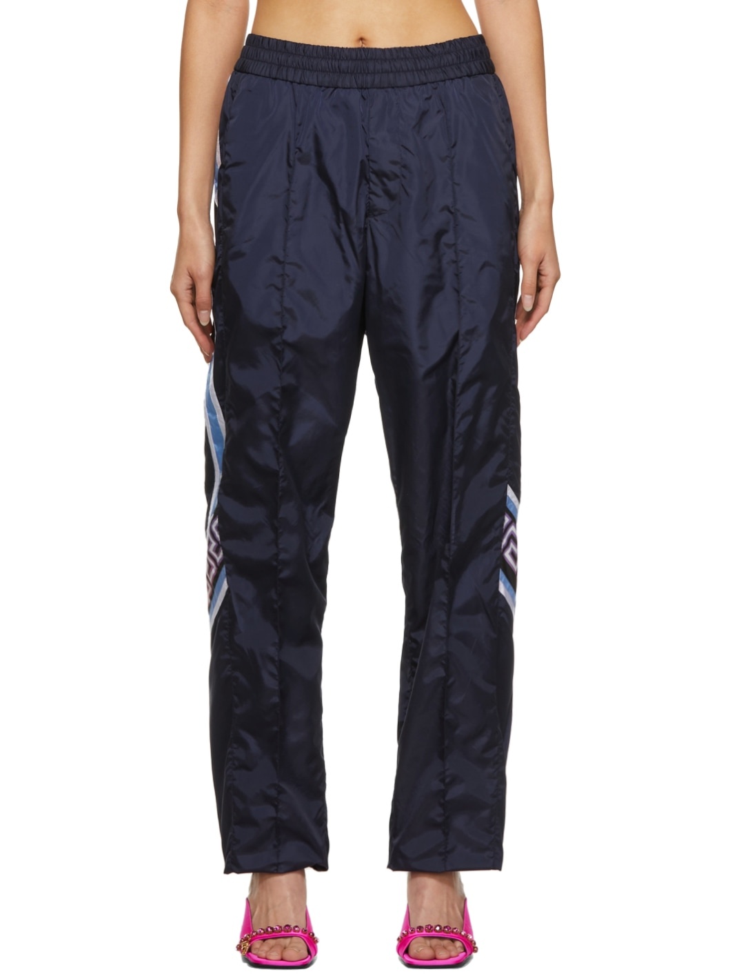 Navy Taffeta Greca Lounge Pants - 1