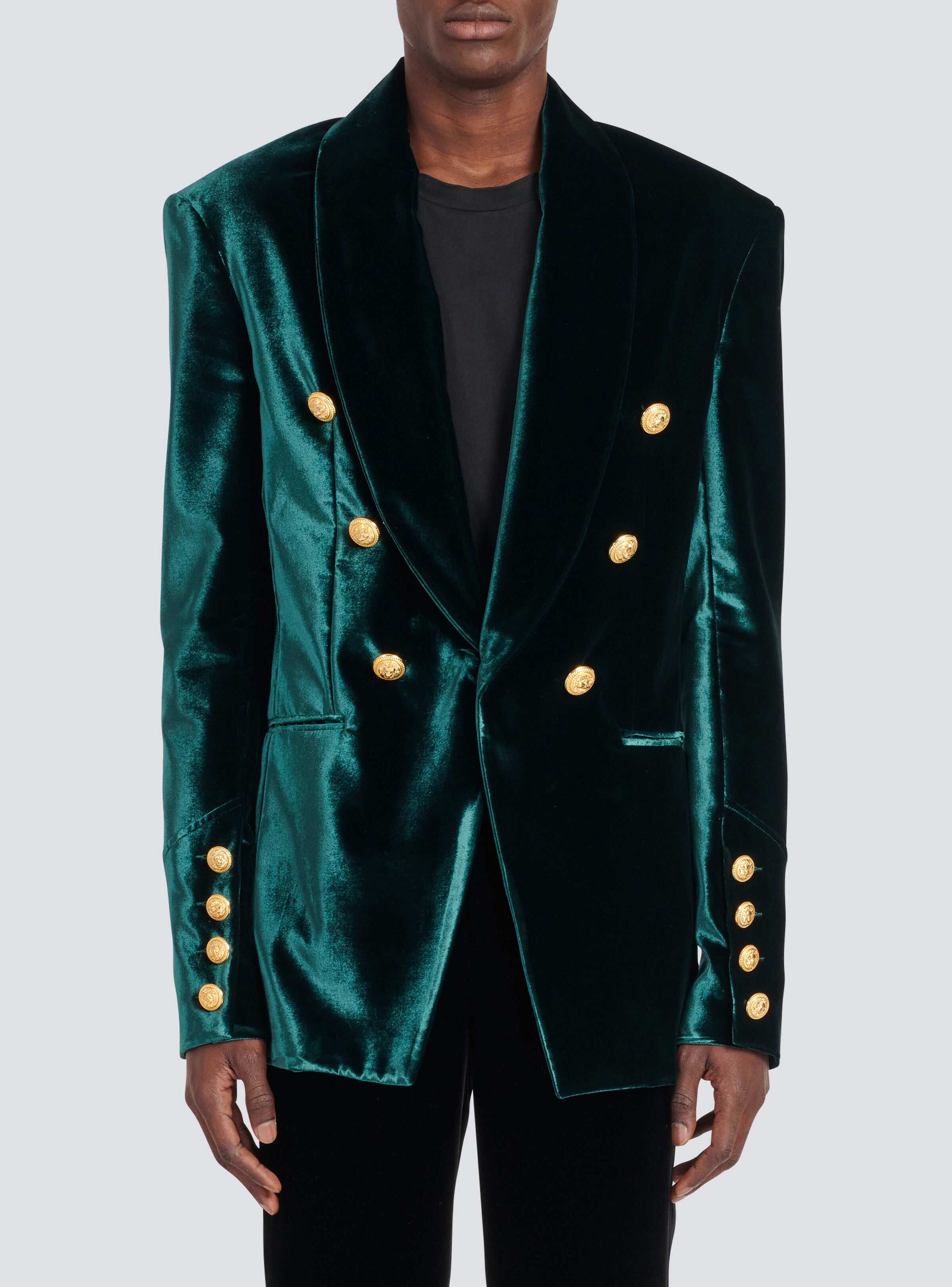 Velvet blazer with monogram lining - 6