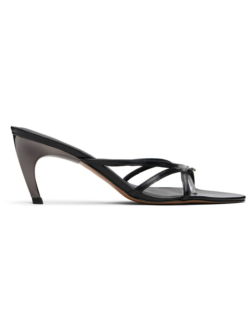 Black & Silver Low Strap Heeled Sandals 1