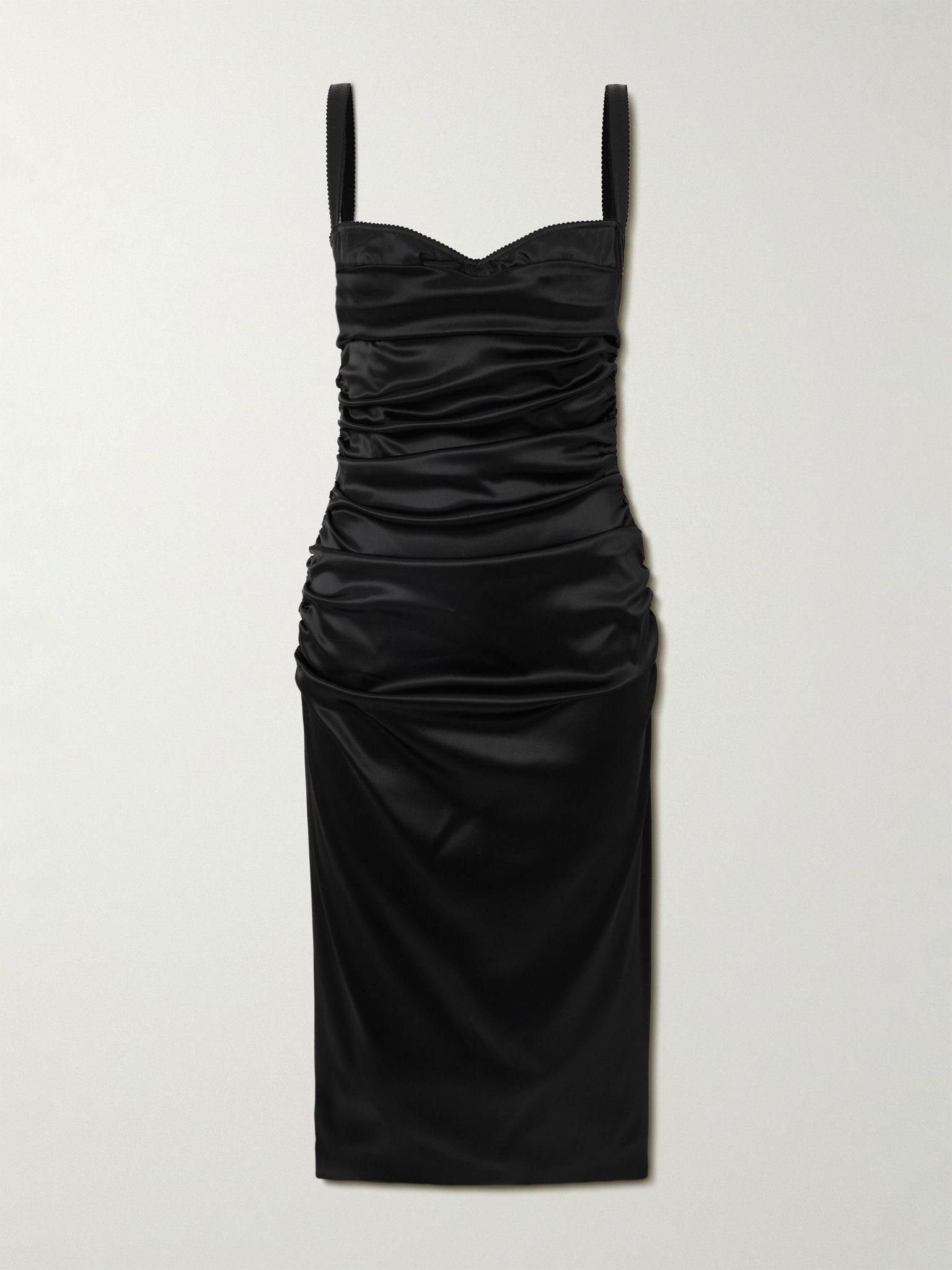 Gathered satin bustier midi dress Black - 1