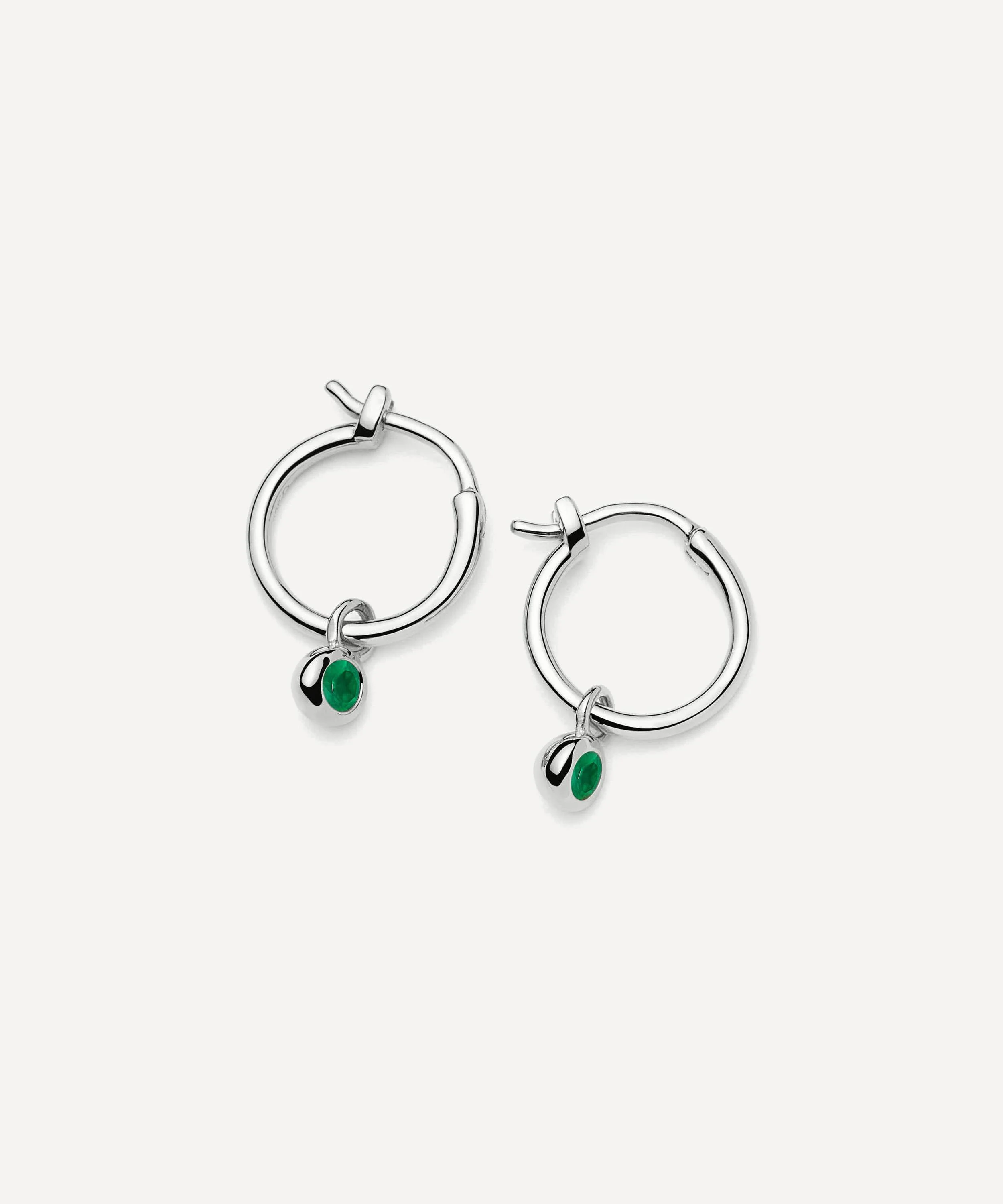 Sterling Silver May Birthstone Mini Charm Hoop Earrings - 1