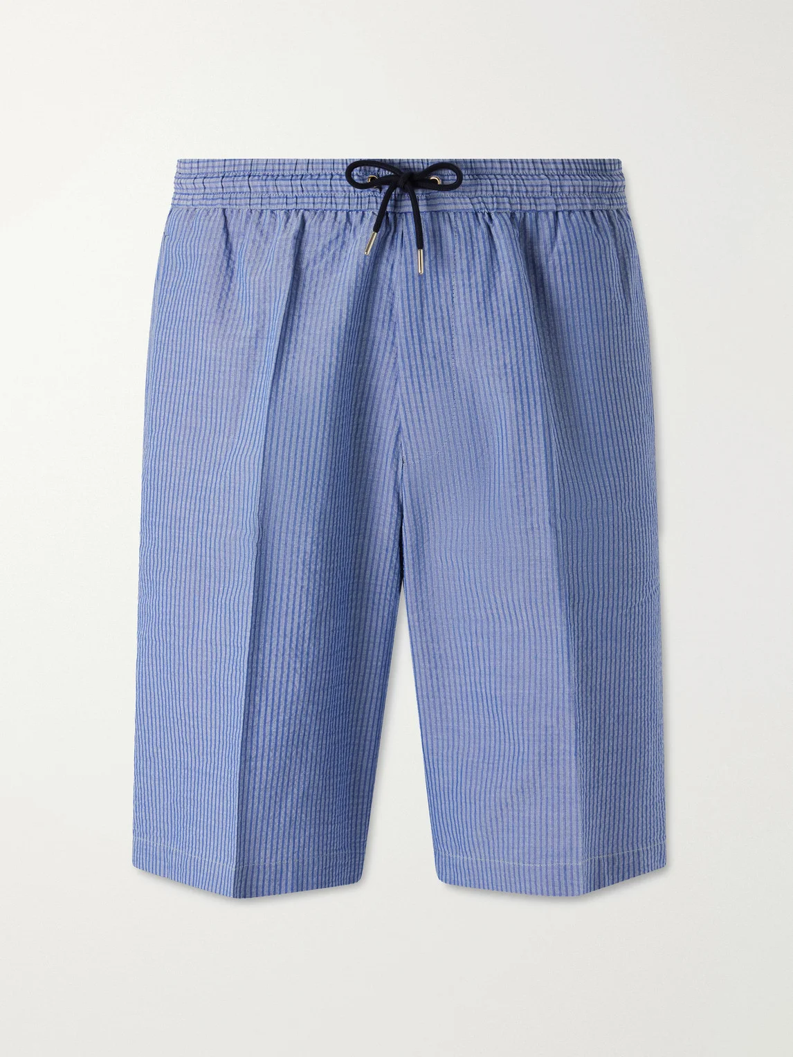 Straight-Leg Striped Cotton-Seersucker Drawstring Shorts - 1