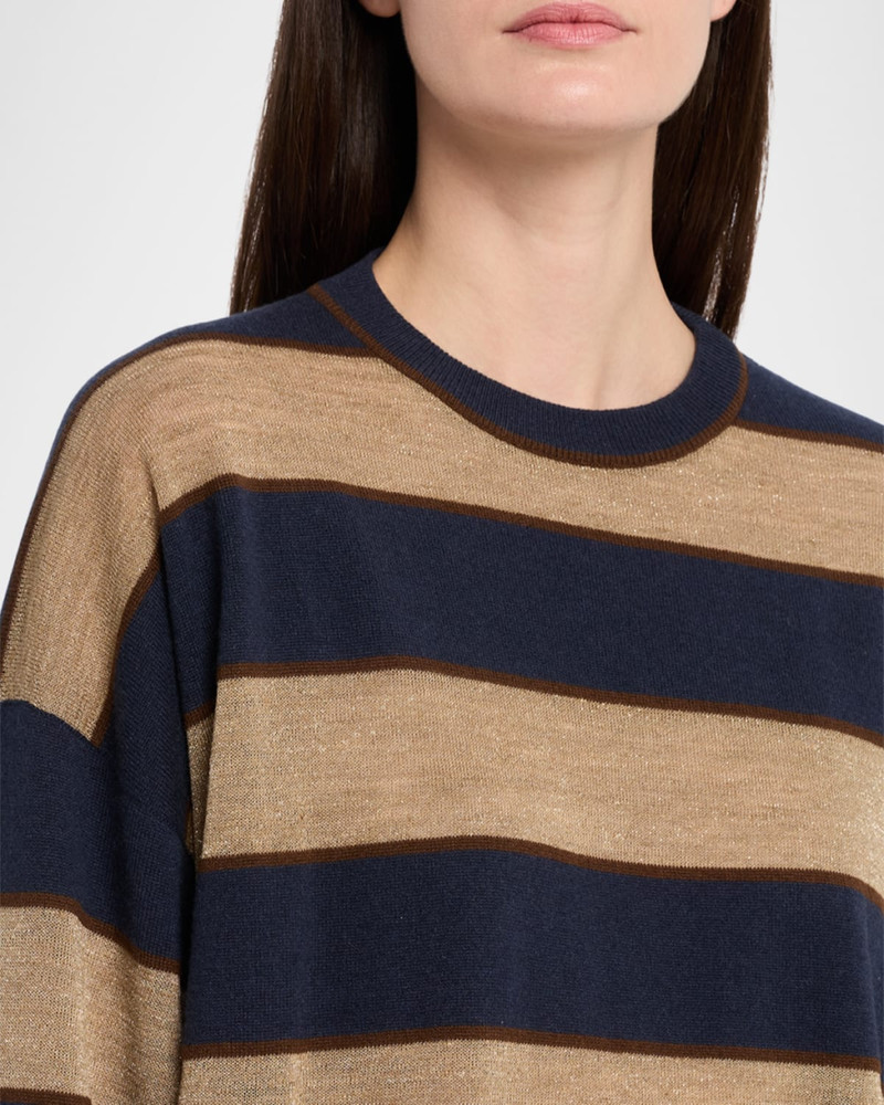 Shimmering Striped Wool-Cashmere Crewneck Sweater 5