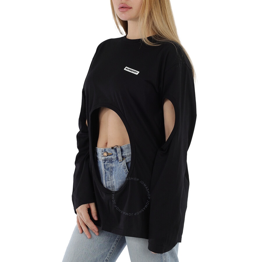Burberry Ladies Black Cutout Swan Print Oversized Top - 2