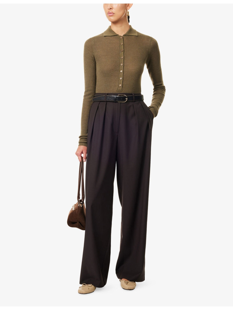 The Frankie Shop Solana Ribbed Polo Wool Knitted Bodysuit outlook