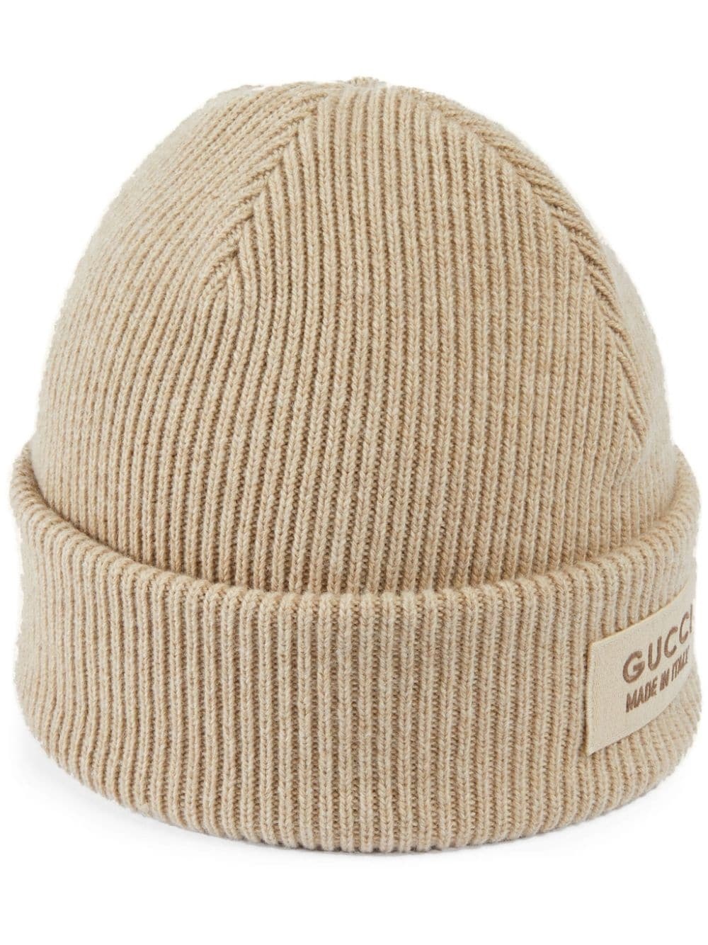 logo-patch knitted wool beanie - 1