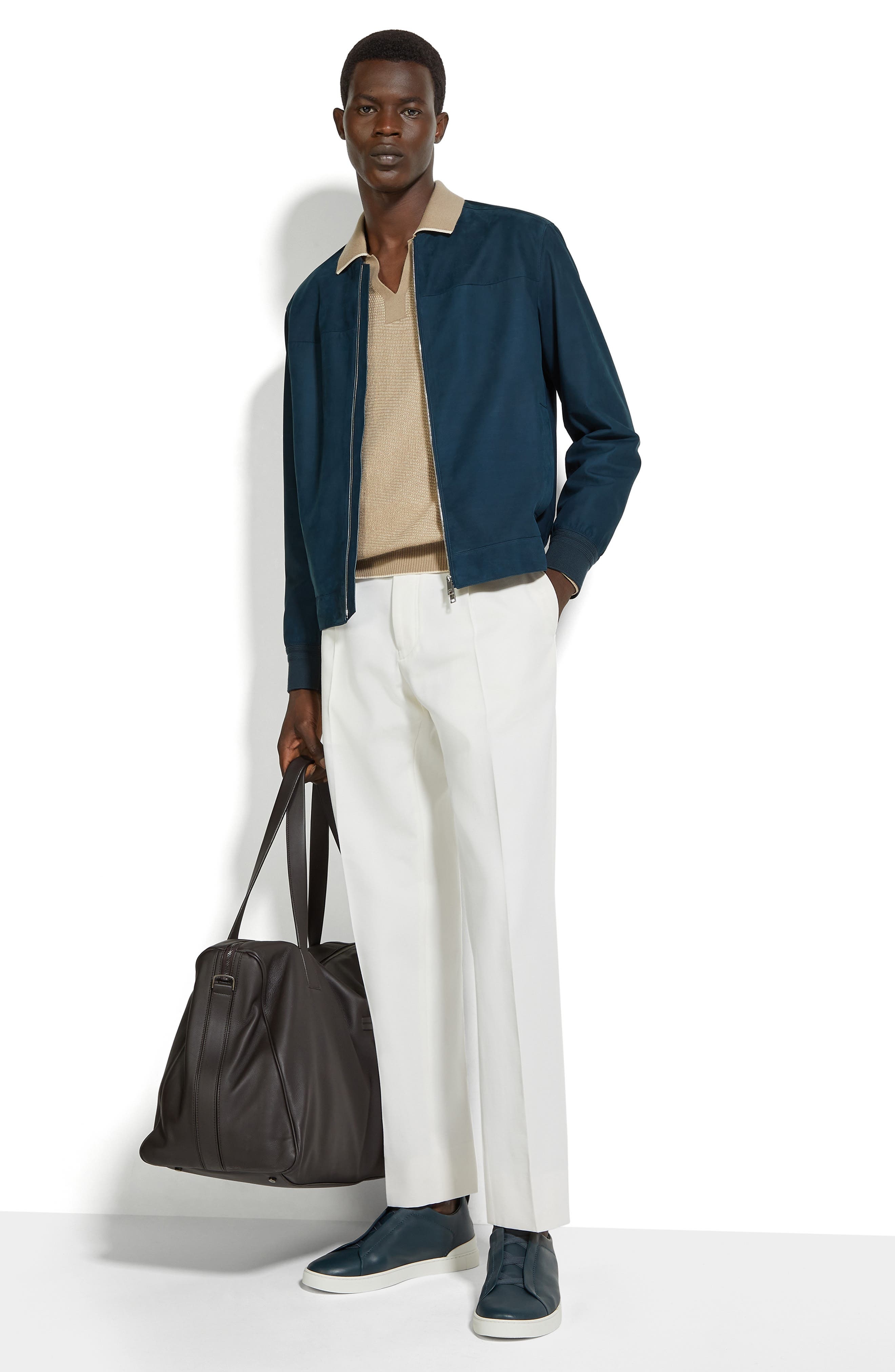 ZEGNA Suede Bomber Jacket in Dk Blu Sld at Nordstrom - 5
