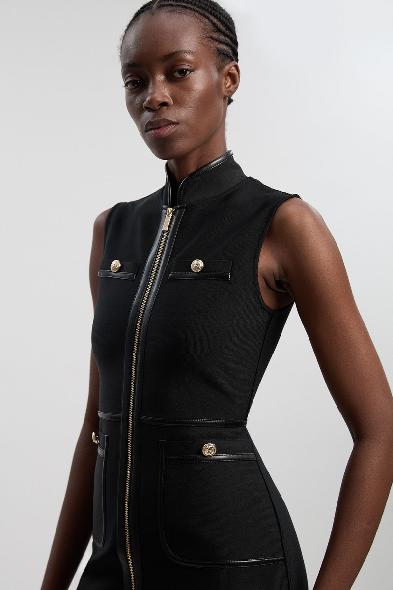 KAREN MILLEN Sleeveless Pu Tipped Military Bandage Mini Dress outlook