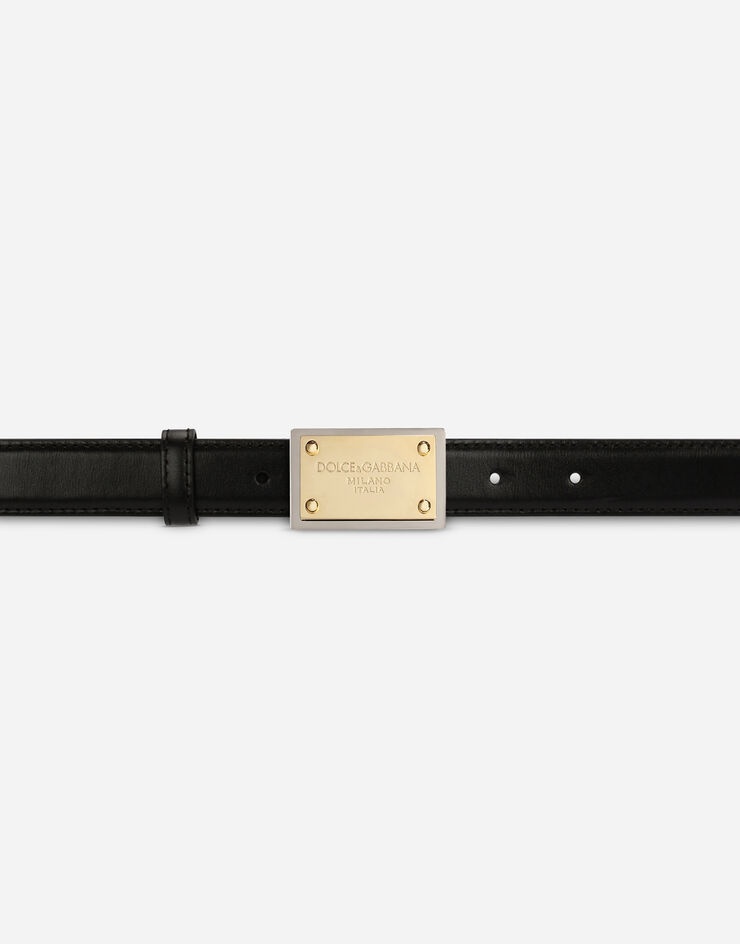 Calfskin belt with branded tag - 3