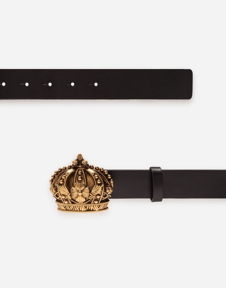 Leather belt with crown buckle - 2