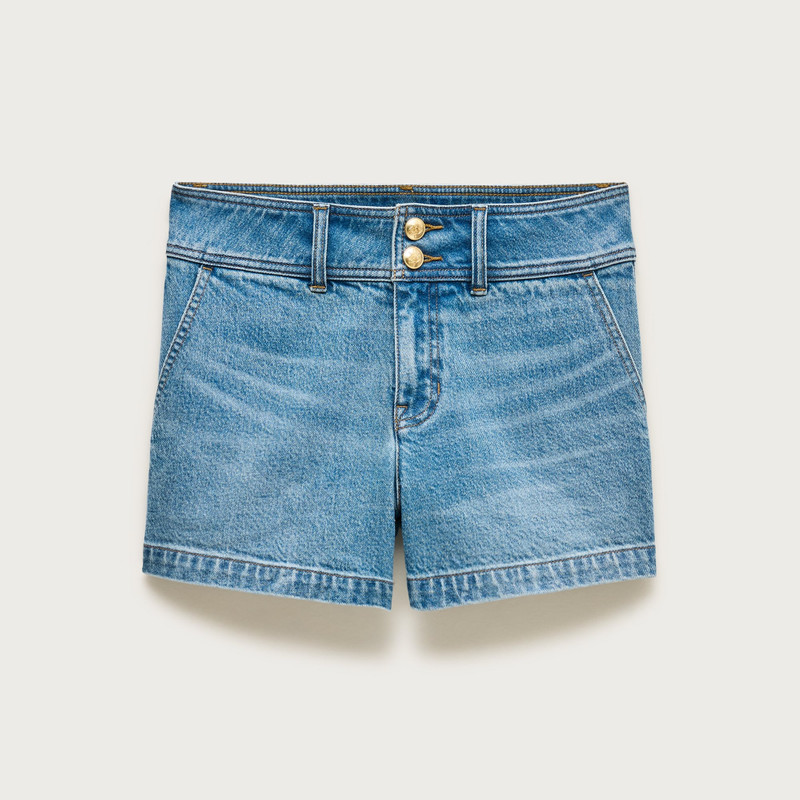 Denim short with stacked buttons 1