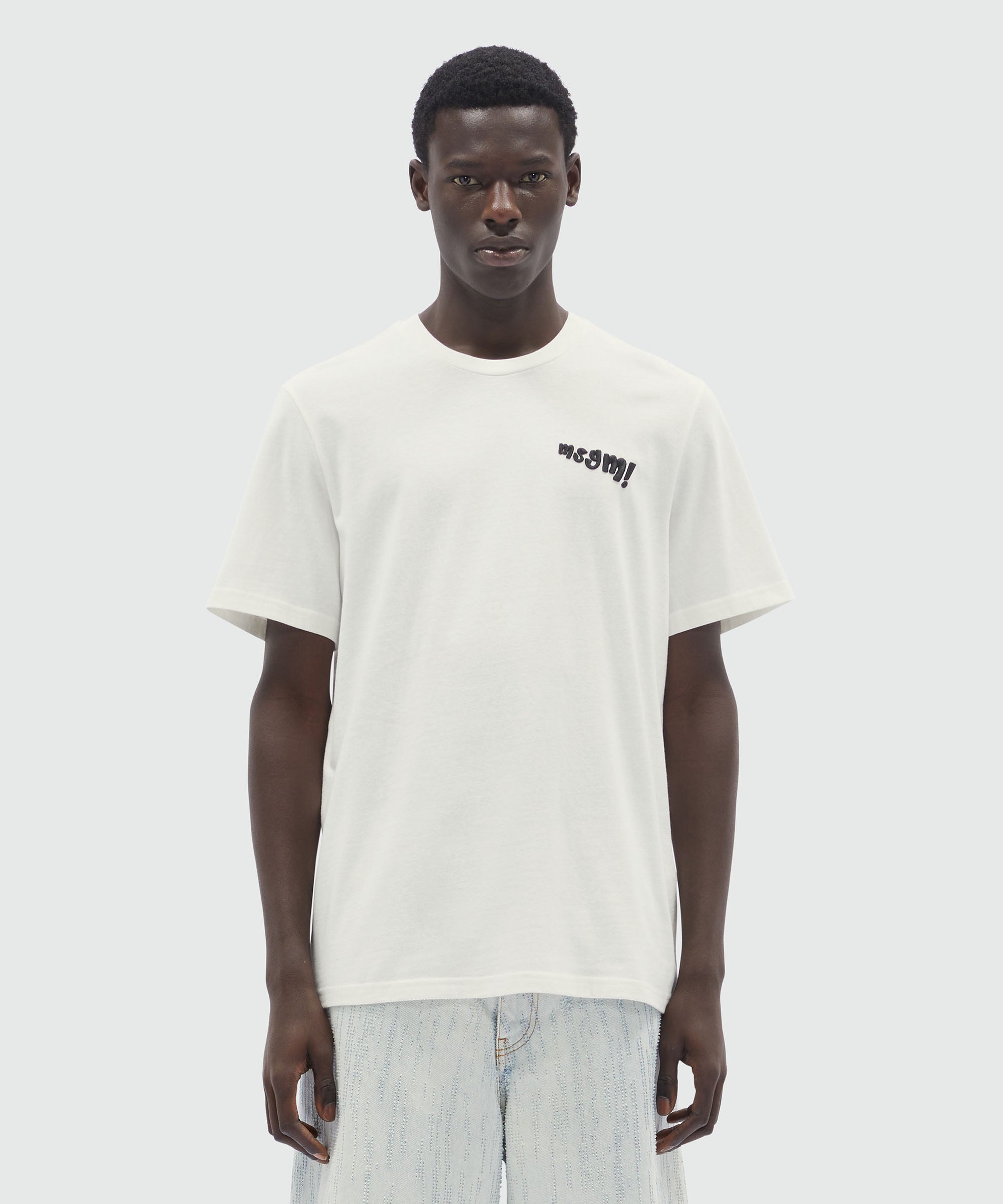 White jersey T-Shirt with embroidered logo - 2