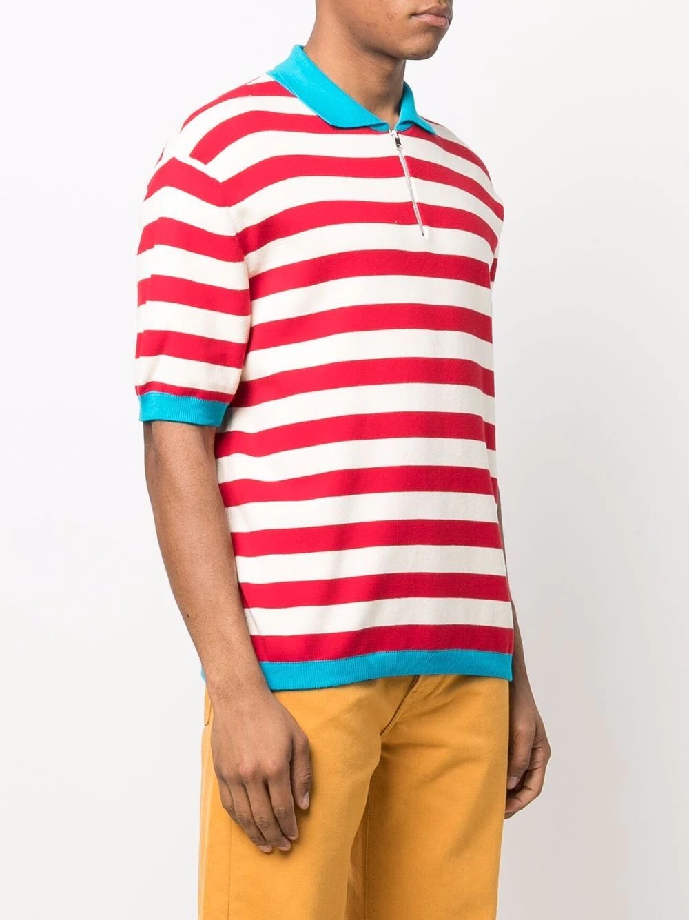 striped short-zip polo shirt - 3