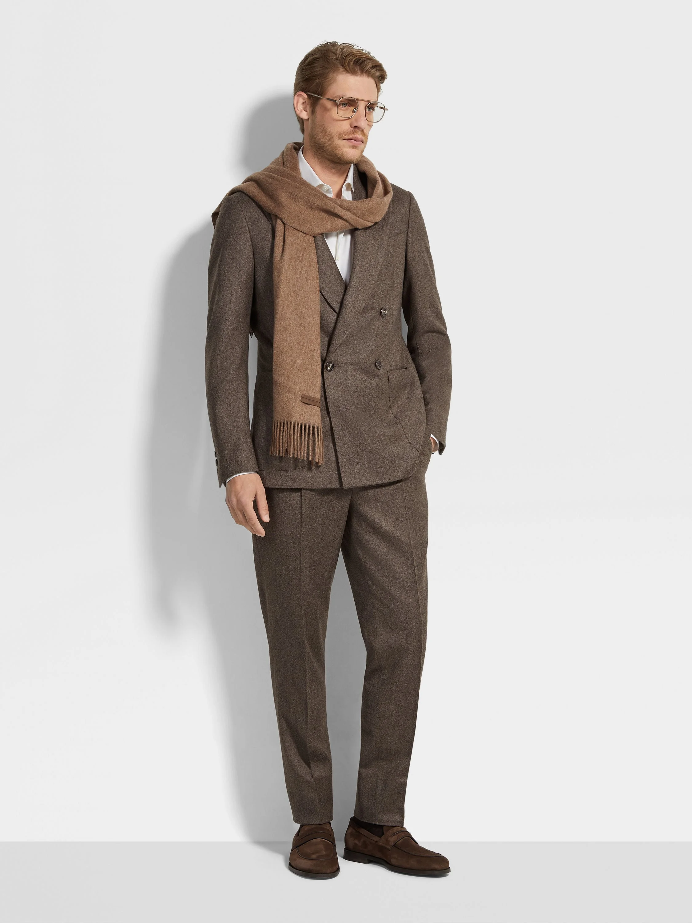 BROWN MÉLANGE WOOL AND CASHMERE SUIT - 1