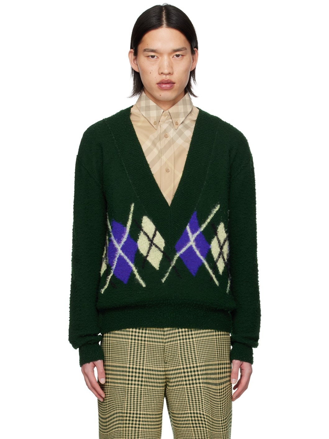 Green Argyle Sweater - 1