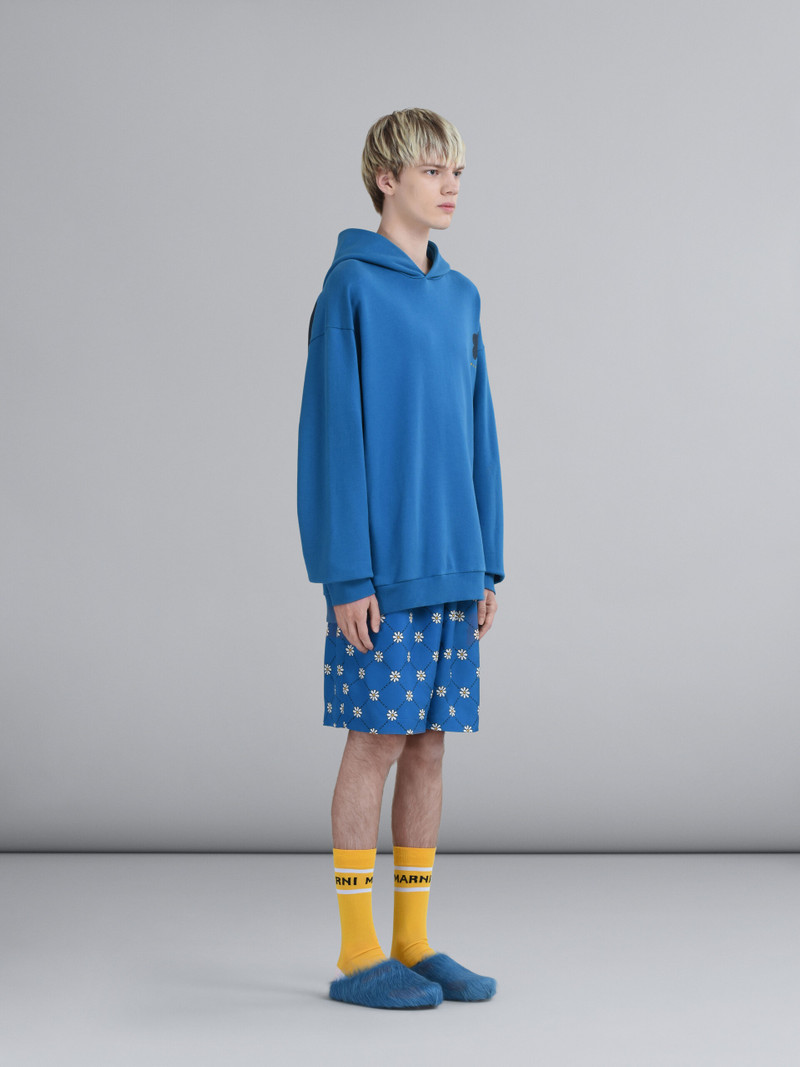 BLACK DAISY PRINT BLUE COTTON HOODED SWEATSHIRT 5