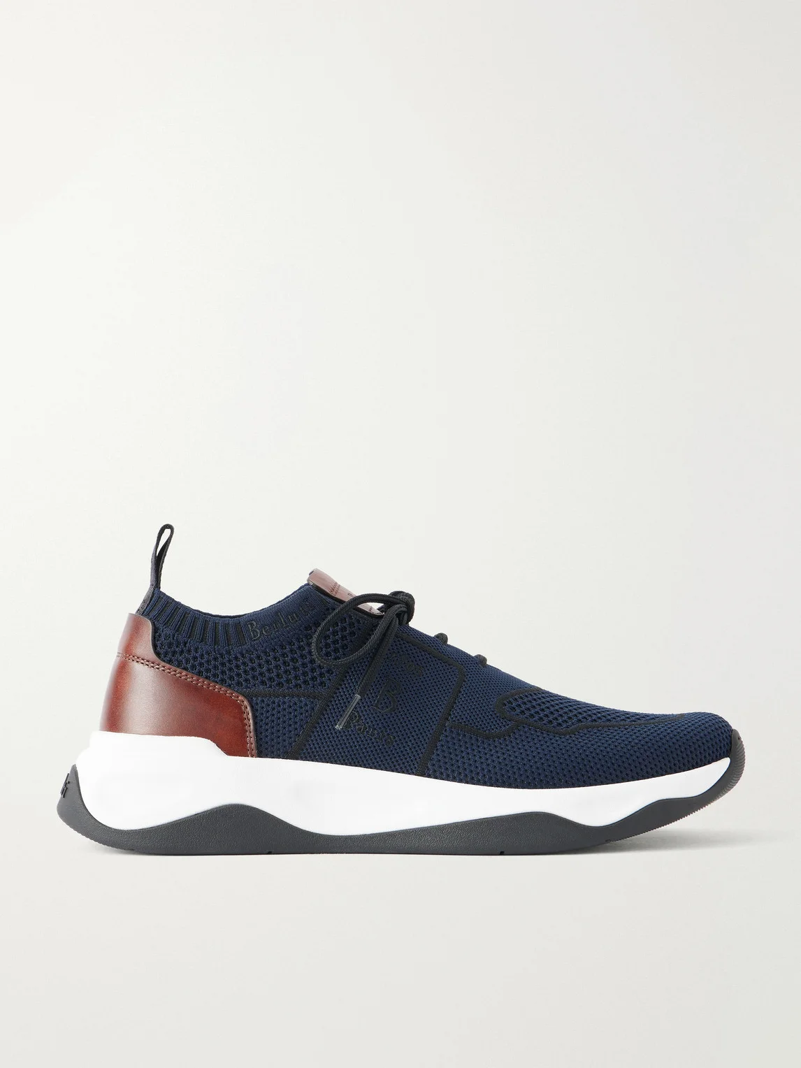 Shadow Leather-Trimmed Stretch-Knit Sneakers - 1