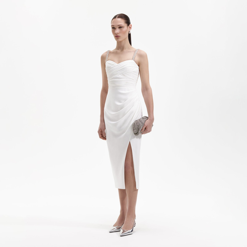 White Stretch Crepe Diamante Midi Dress 2