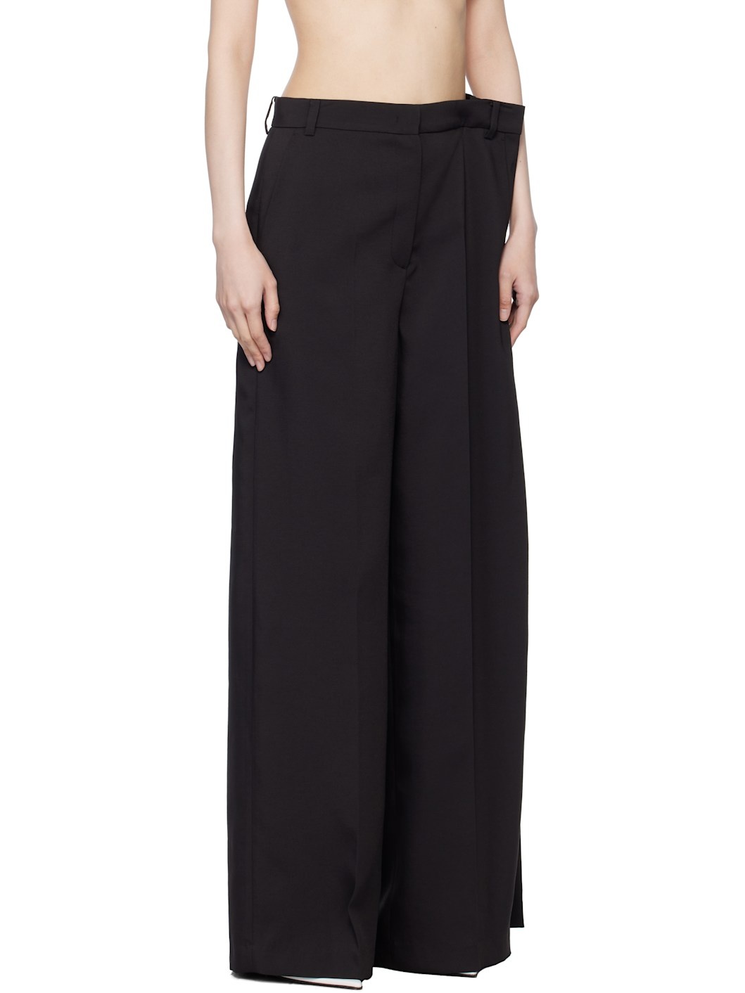 Black Side Folded Wide Trousers - 2