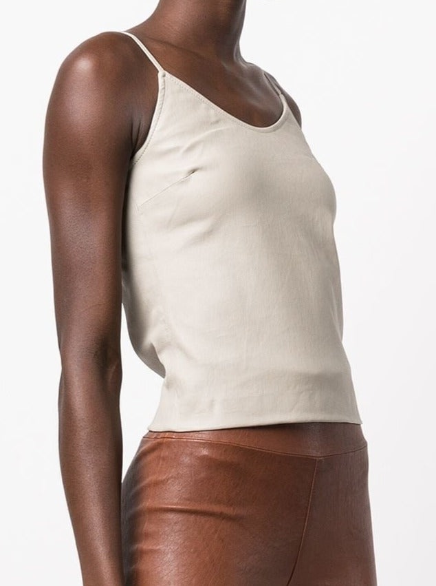 OFF WHITE LEATHER SCOOPED NECK CAMI - 1