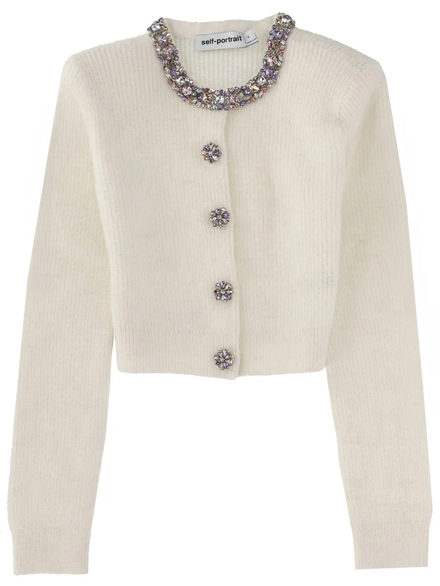 WOOL BLEND DIAMANTÉ DETAIL CARDIGAN - 1