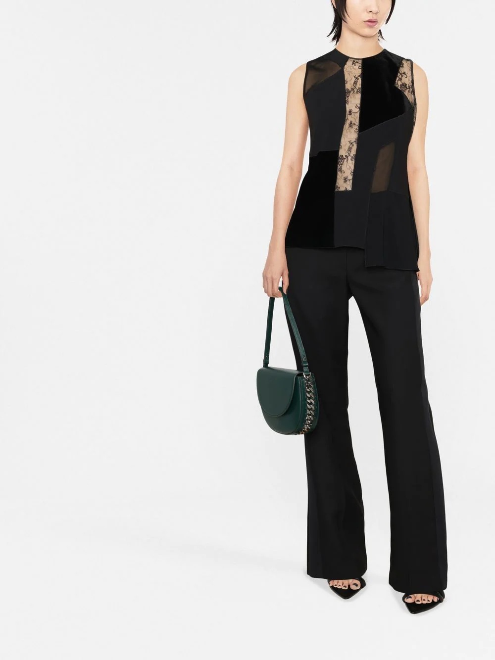 patchwork lace-detail velvet top - 2