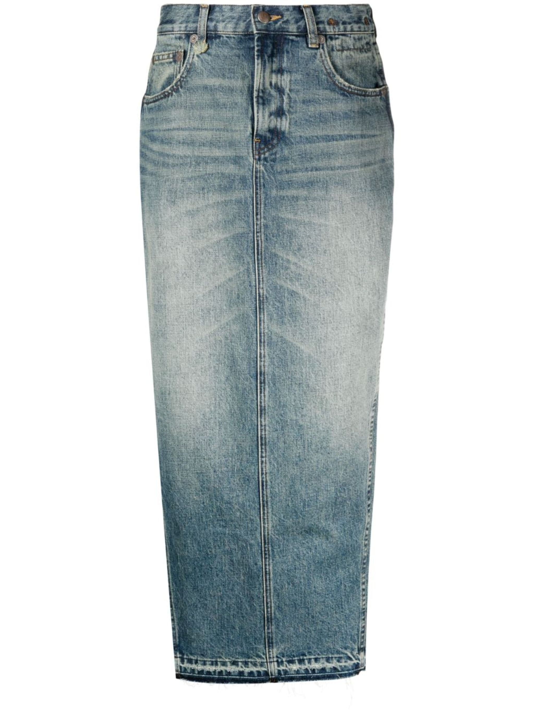 side-slit denim midi skirt - 1