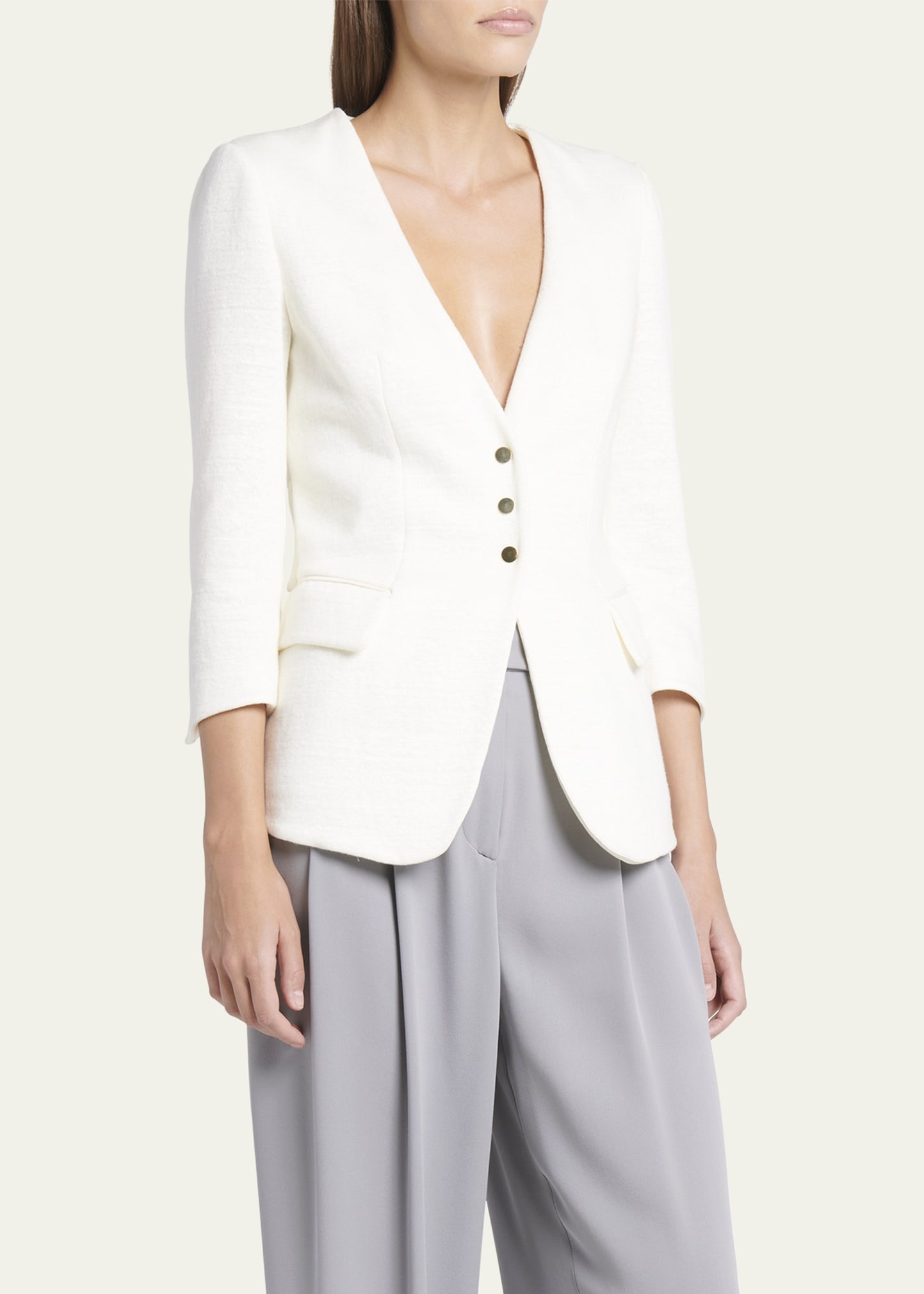 Snap Button Three-Quarter-Sleeve Viscose Blazer - 4