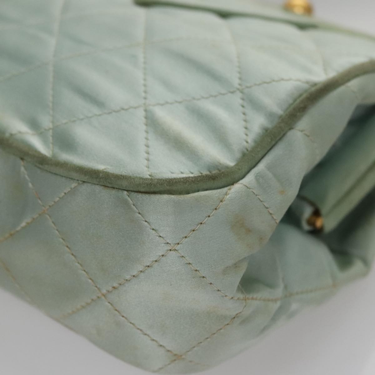 CHANEL Matelasse Hand Bag Satin Green CC - 15
