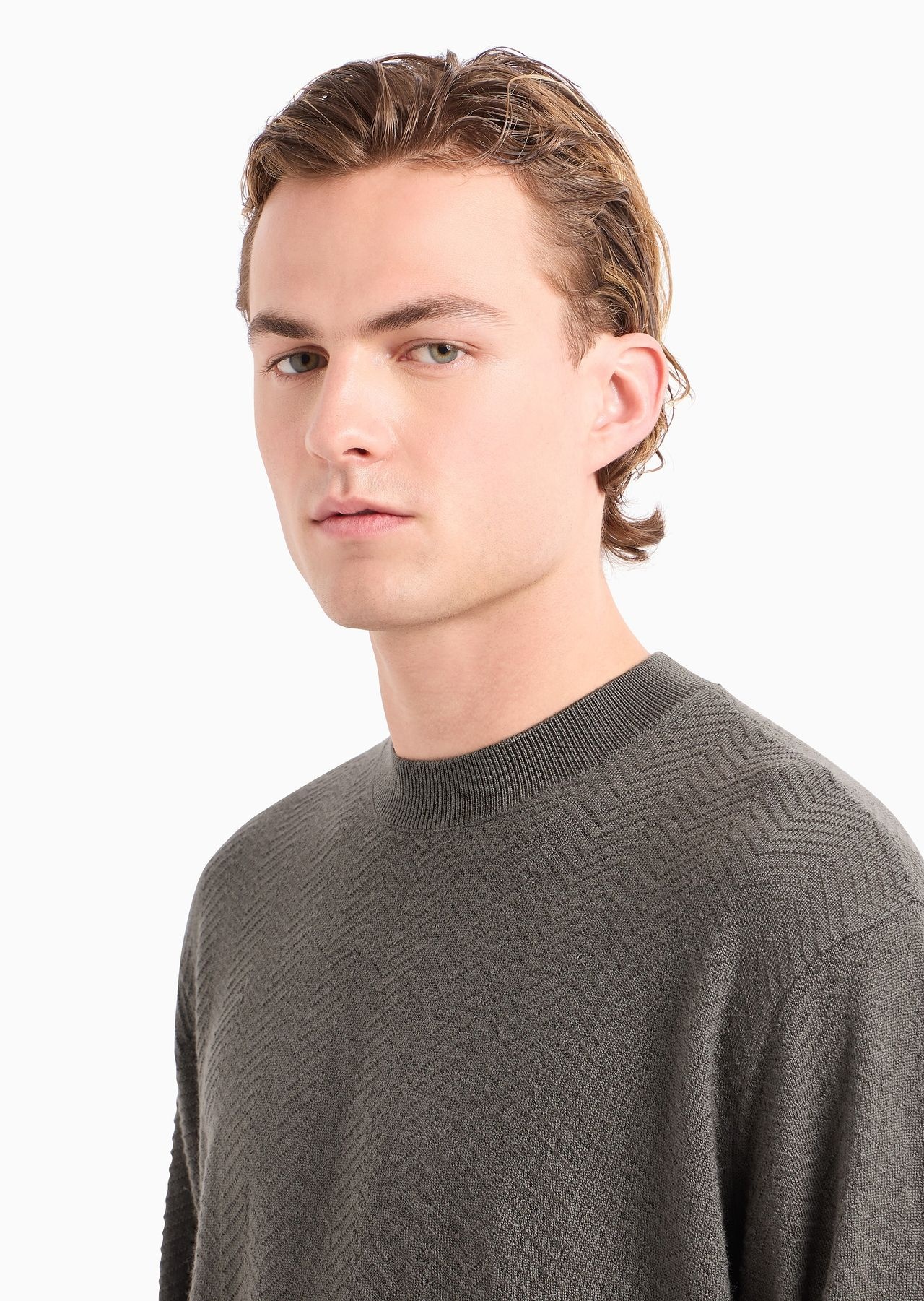 Mock-neck jumper in virgin wool with a micro-textured weave - 5