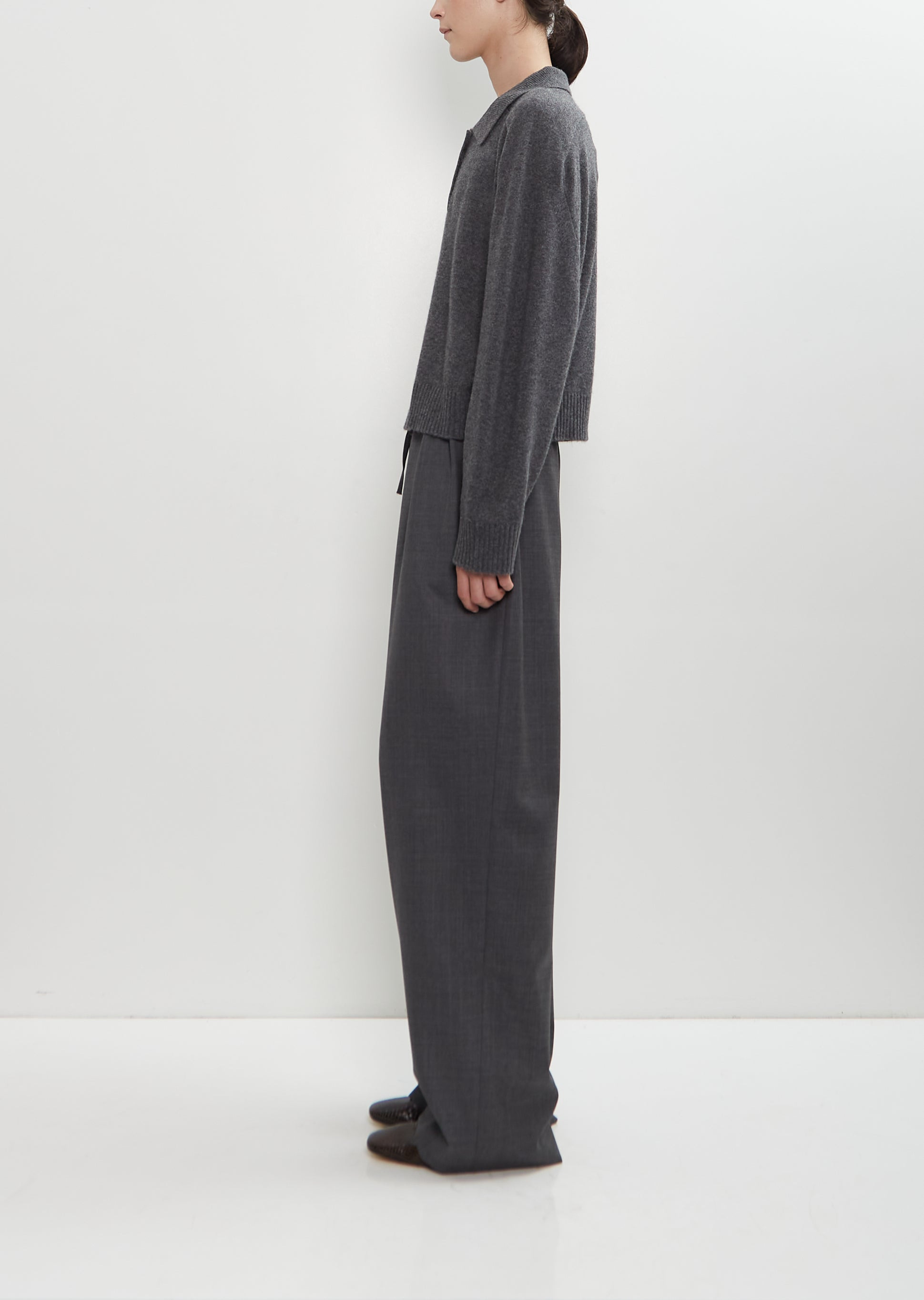 Homere Cashmere Polo Collar Sweater — Anthracite Melange - 2
