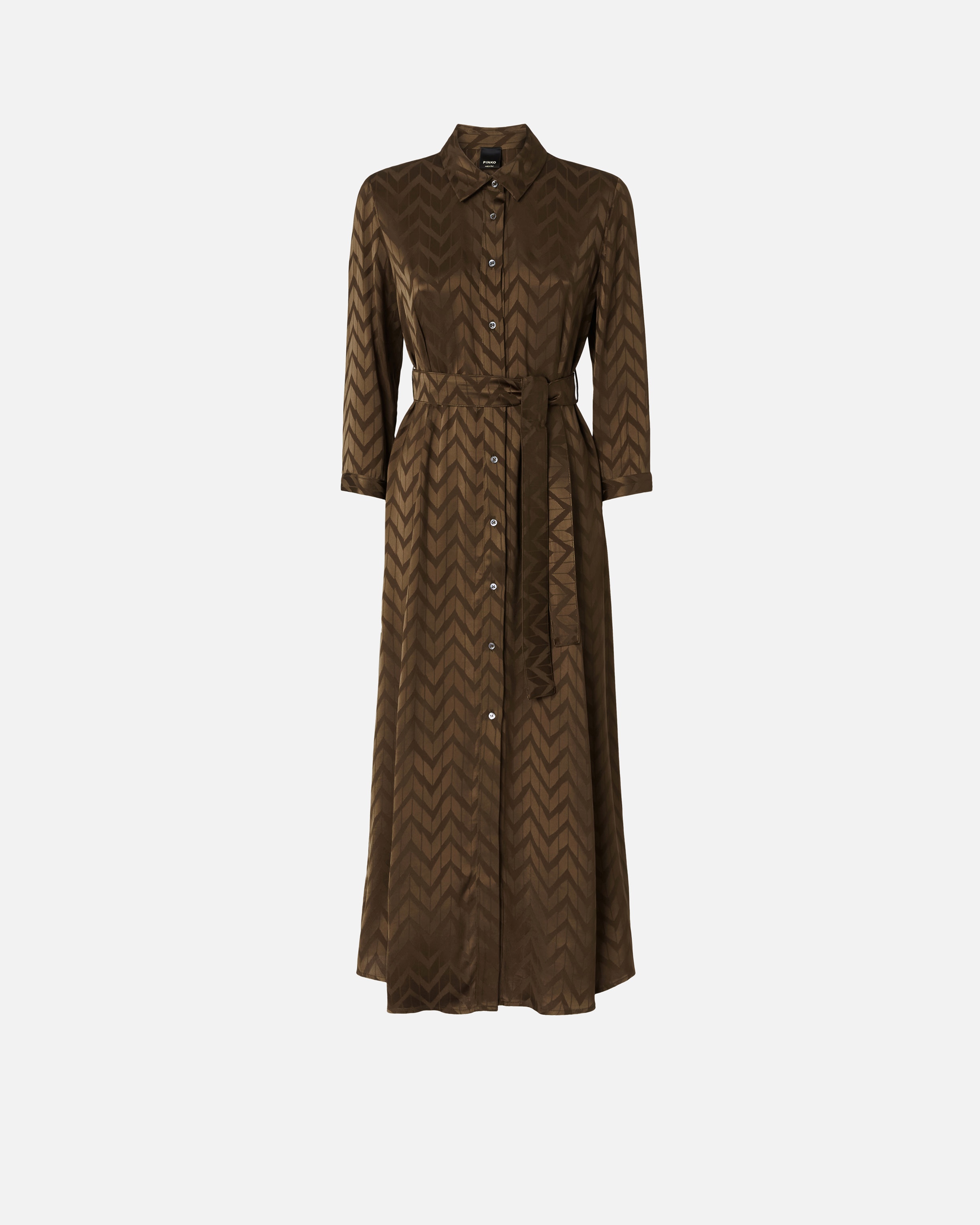 LONG HERRINGBONE SATIN SHIRT DRESS - 1