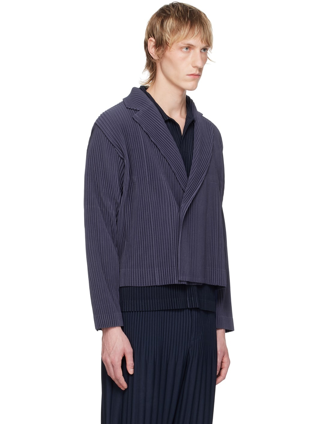 Blue Tailored Pleats 2 Blazer - 2