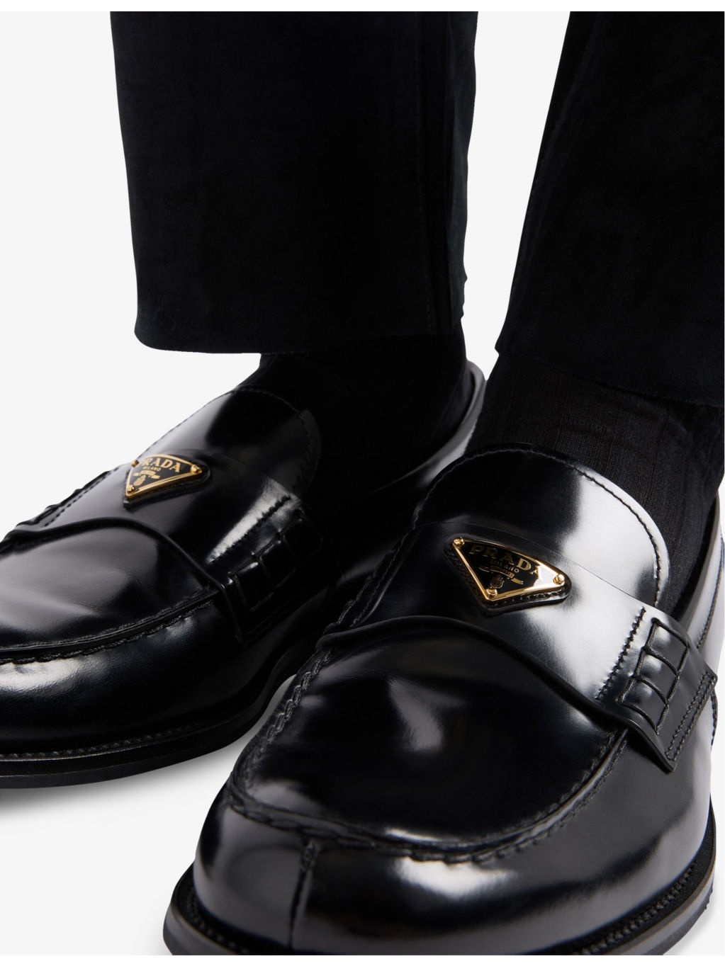 Triangle-logo brushed leather loafers - 5