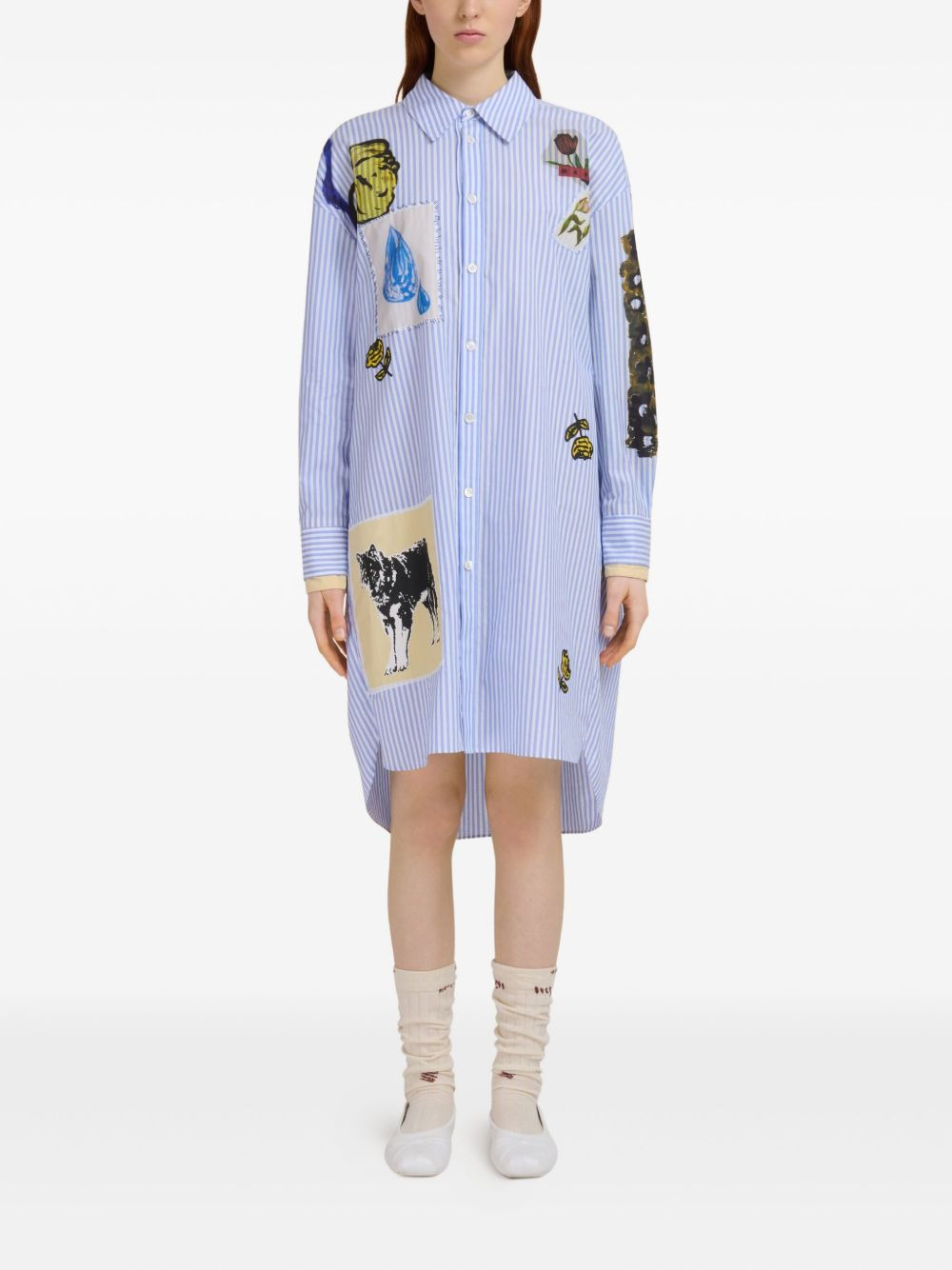 graphic-patches striped shirt dress - 2