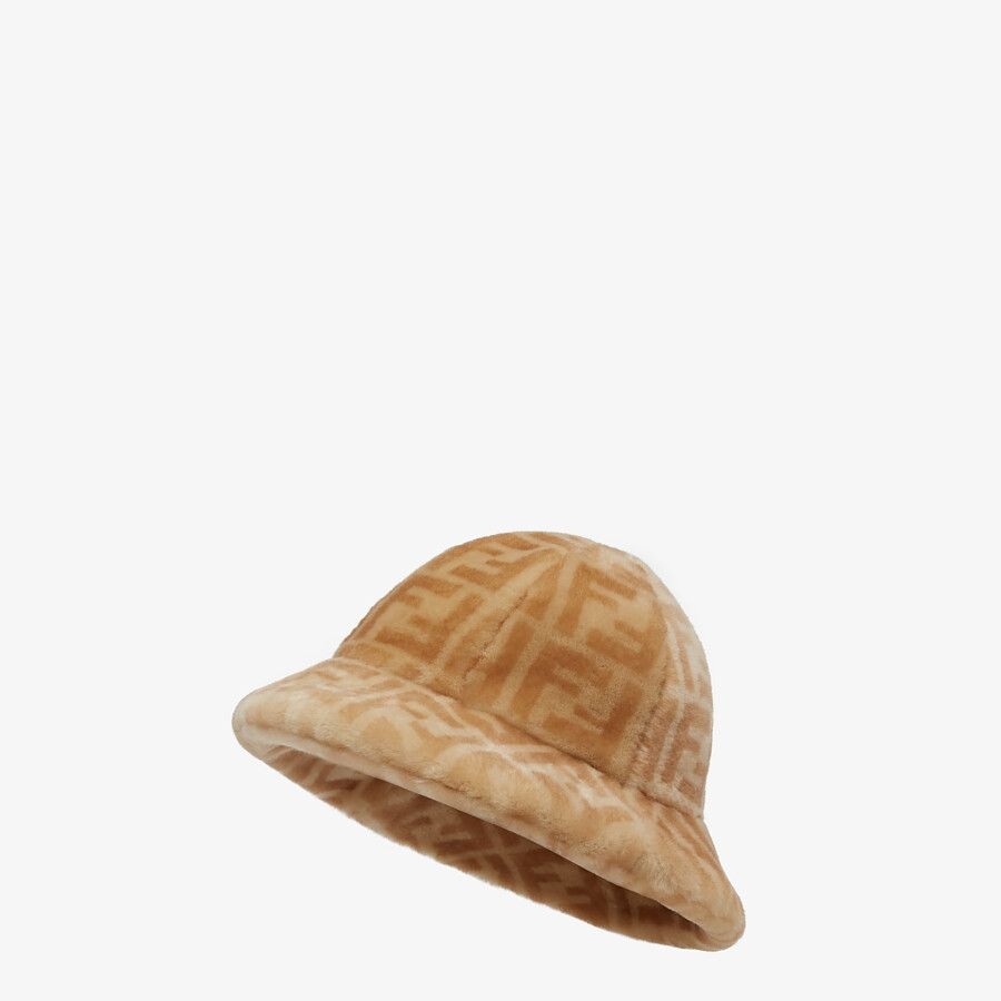 Beige shearling hat - 1