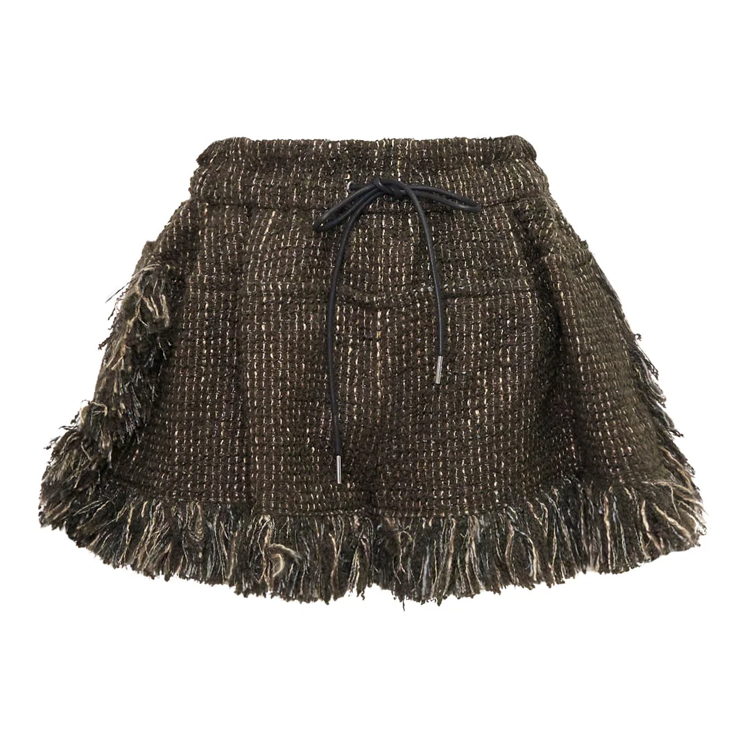 Fringe Tweed Mini Skirt - 1