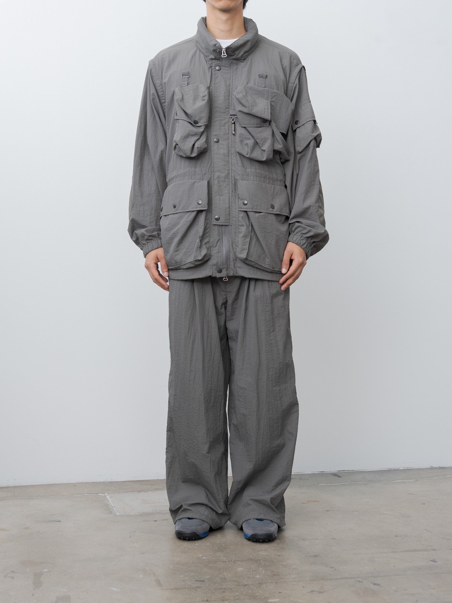Nylon Multi Pockets Detachable Utility Blouson - Charcoal Khaki - 1