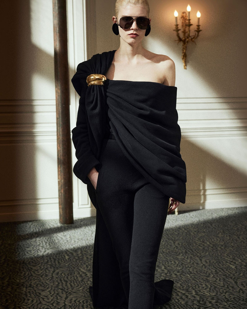 SAINT LAURENT rhinestone dome scarf ring in metal outlook