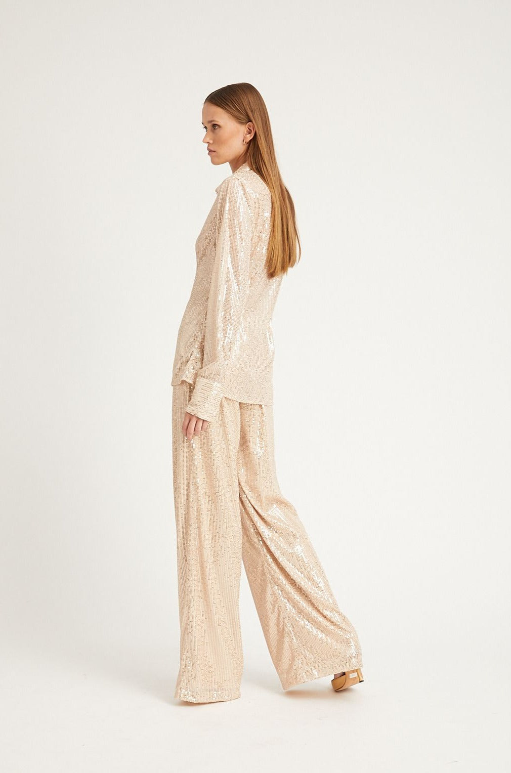 OFF WHITE SEQUIN WIDE LEG PANTS - 2