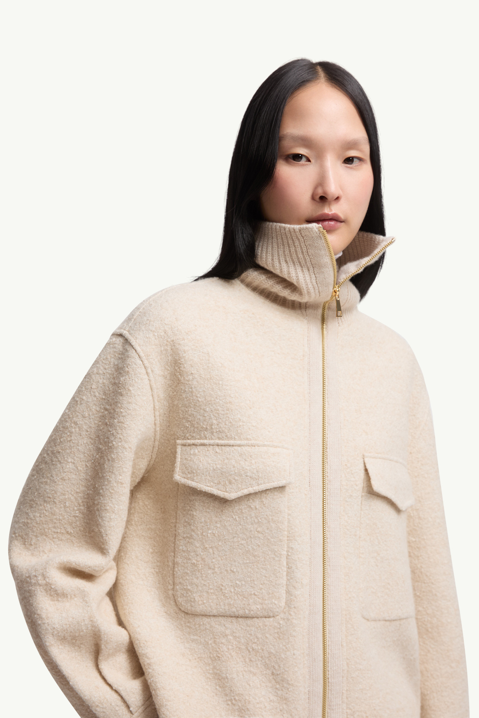 Bouclé Wool Blend Zip-Up Shirt - 6