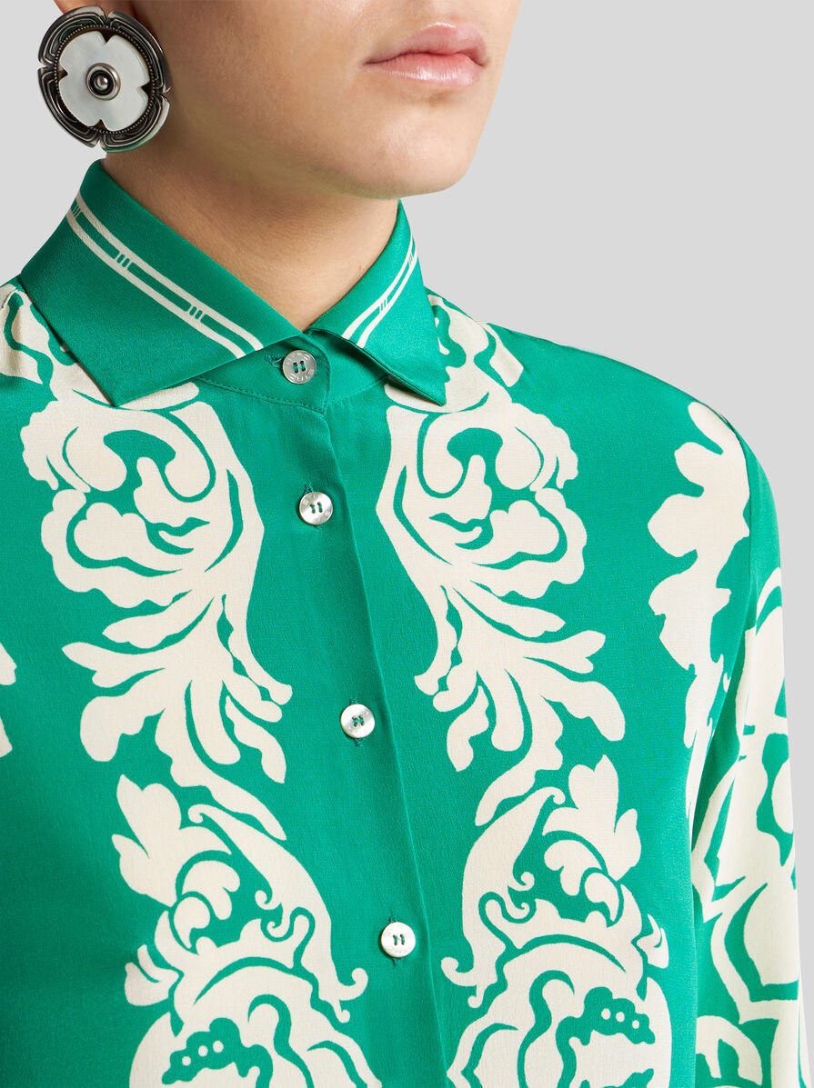 SILK SHIRT WITH PLACED FLORAL PRINT - 3