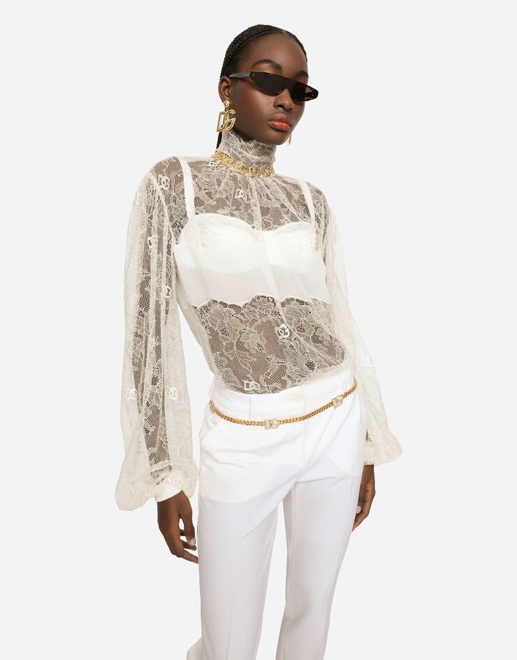 Floral lace turtle-neck blouse - 4