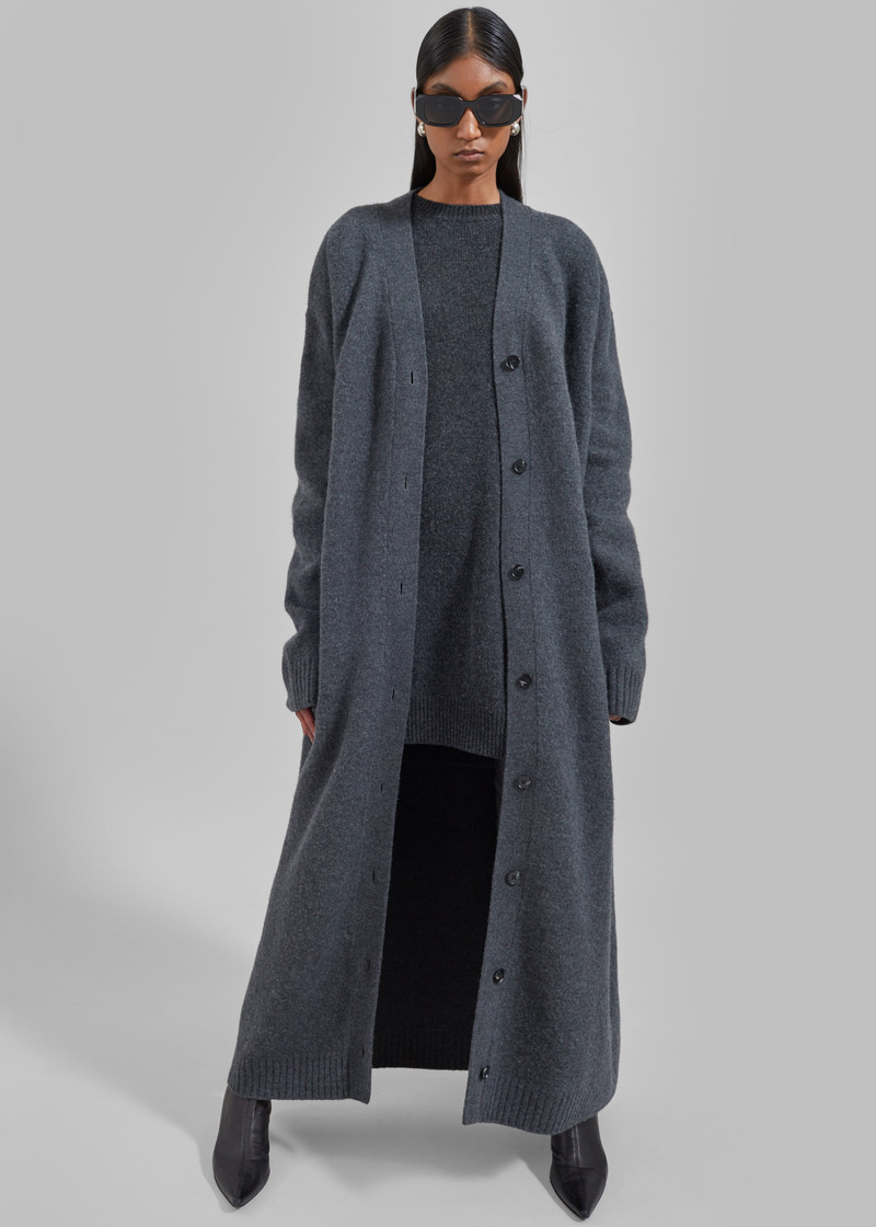 Emi Long Knit Cardigan - Dark Grey Melange 1