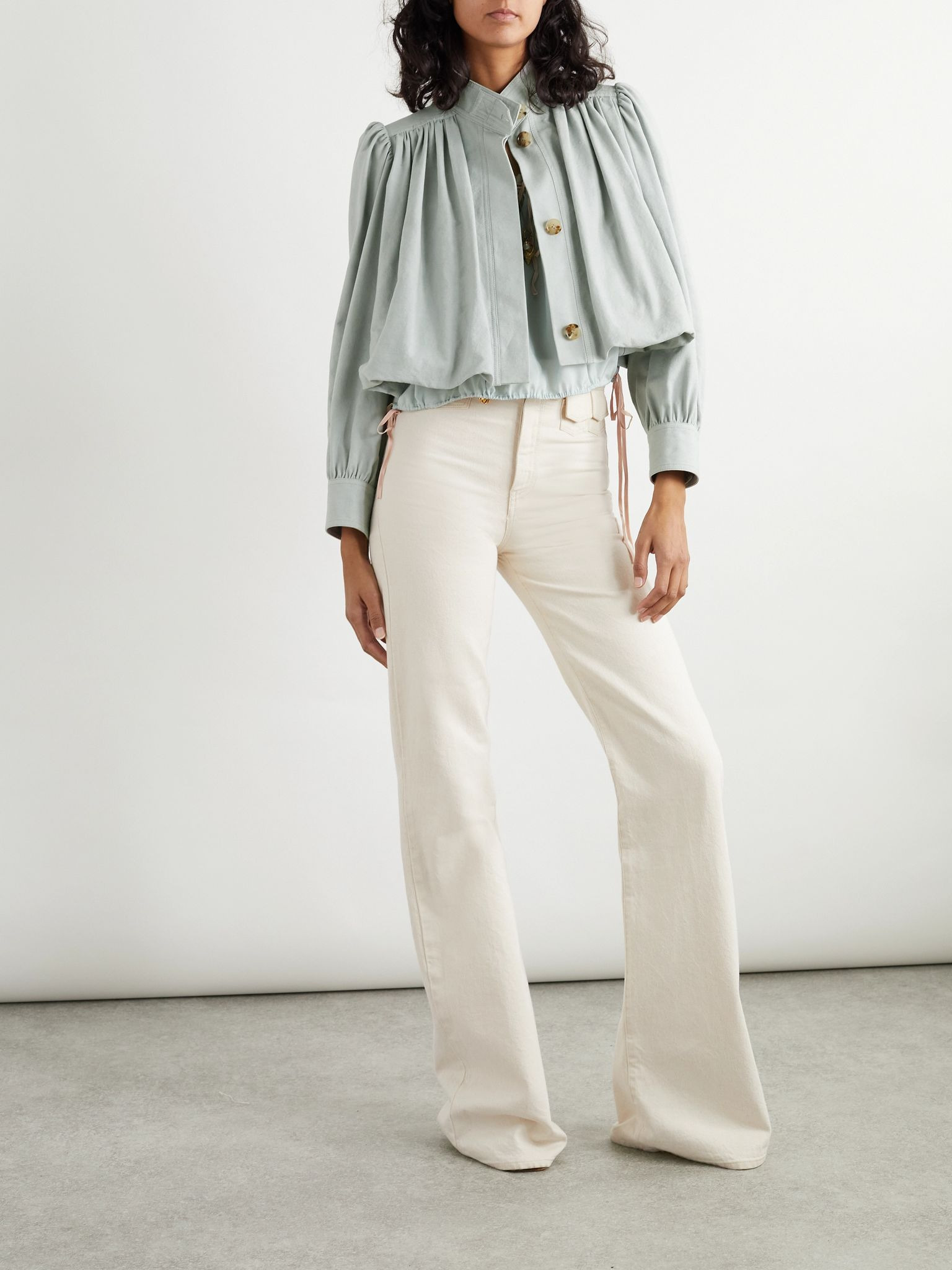 Gathered cotton-dupioni jacket Gray - 2