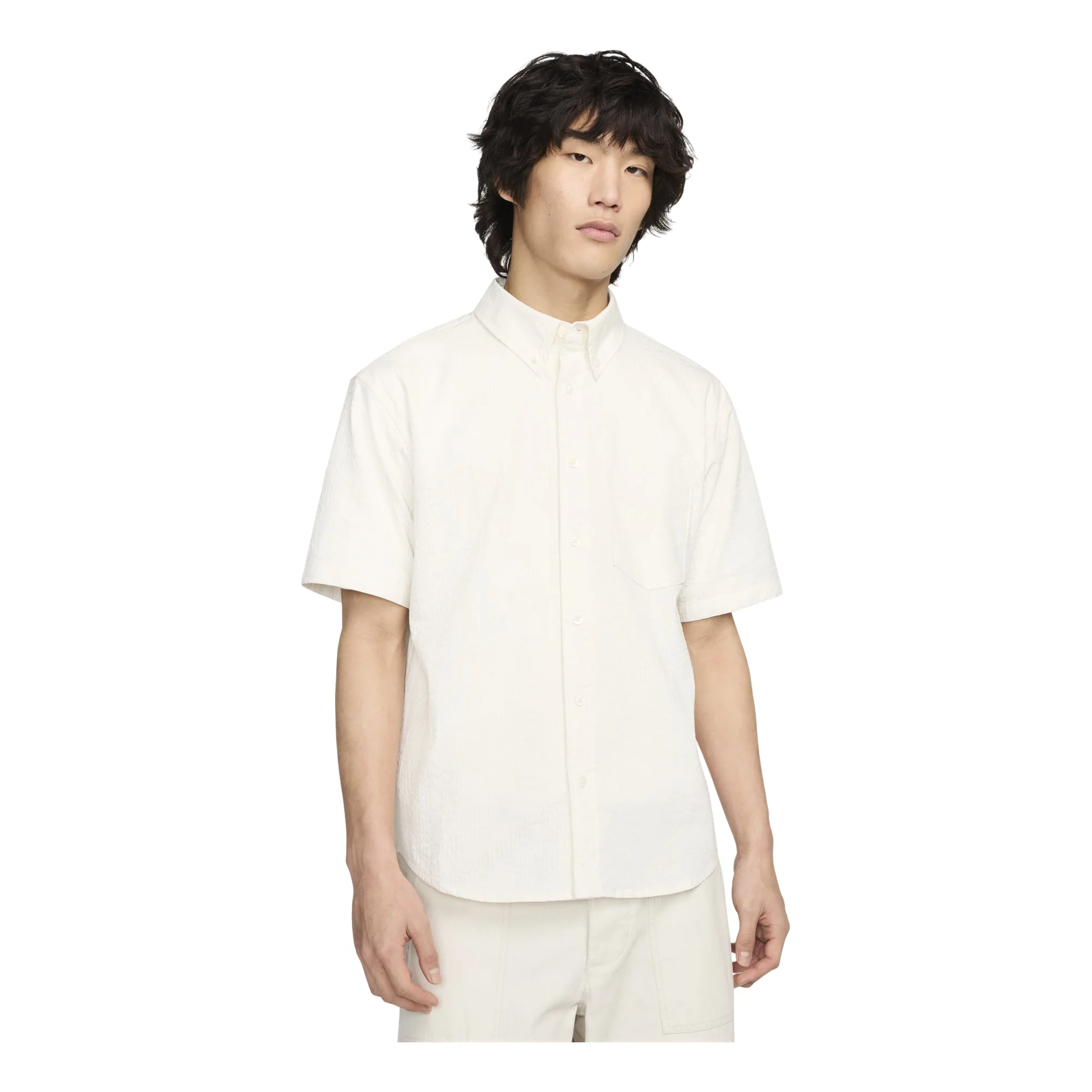 Nike Short Sleeve Seersucker Button-Down Shirt Asia Sizing 'Phantom' FN3223-030 - 1