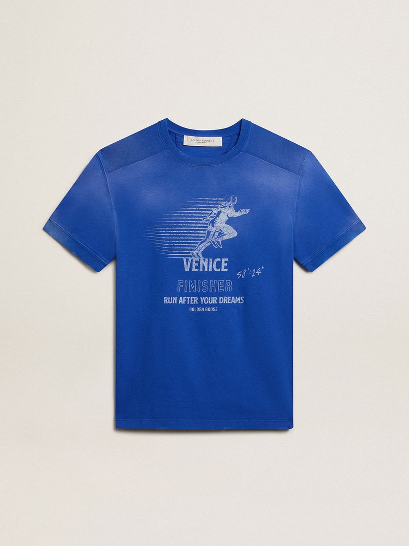 Blue cotton T-shirt with Marathon poster on the front 1