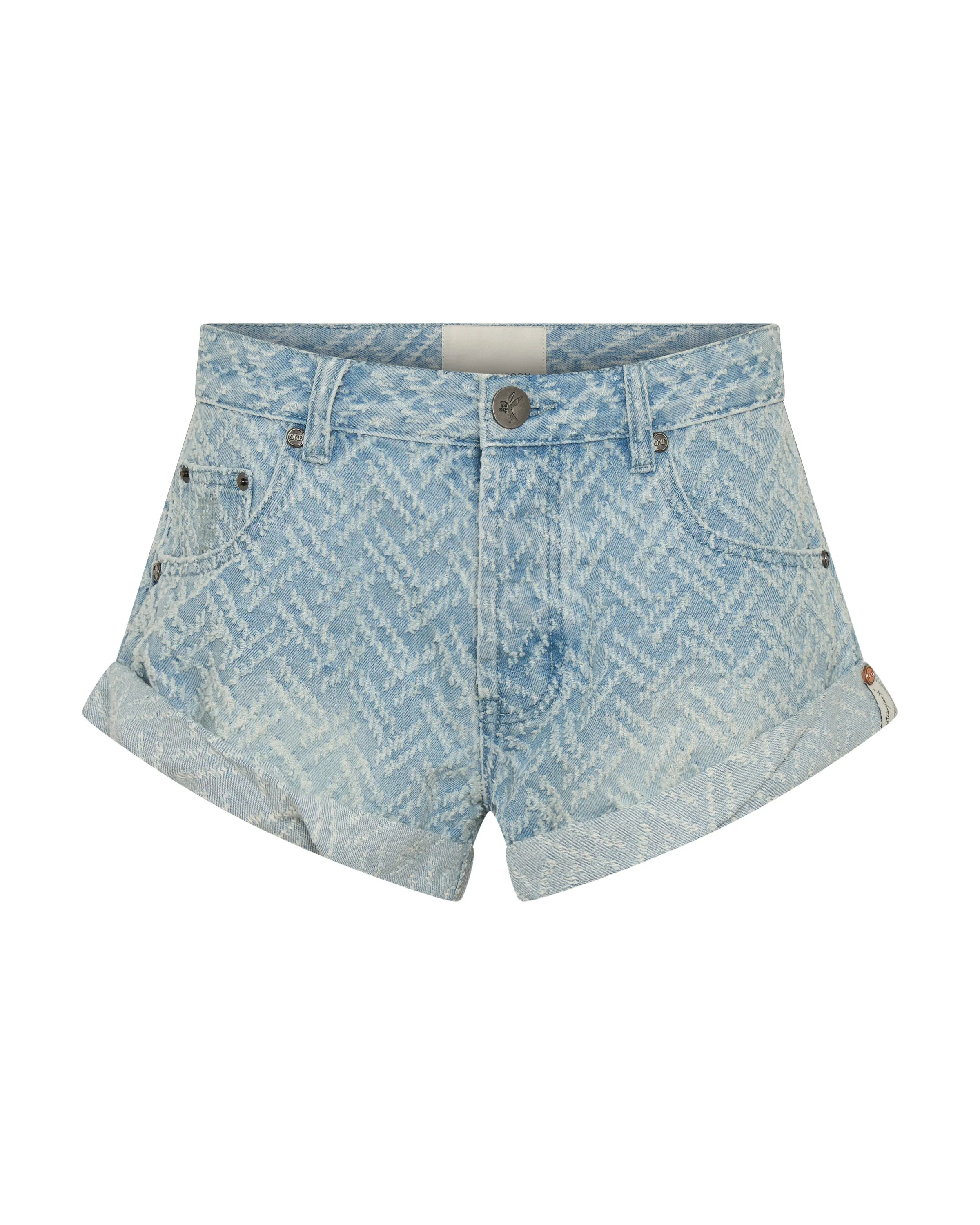 Bandits Low Waist Jacquard Denim Shorts - Chevron Blue - 1